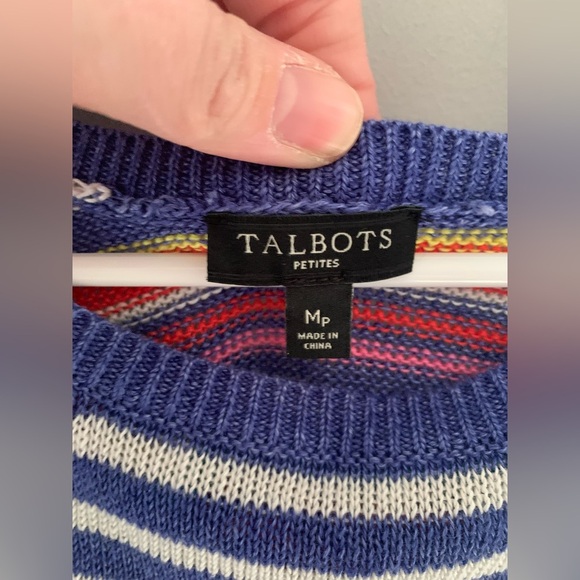 Talbots Womens Multicolored Striped Linen Pullover Long Sleeve Crew Sweater MP - Picture 2 of 7